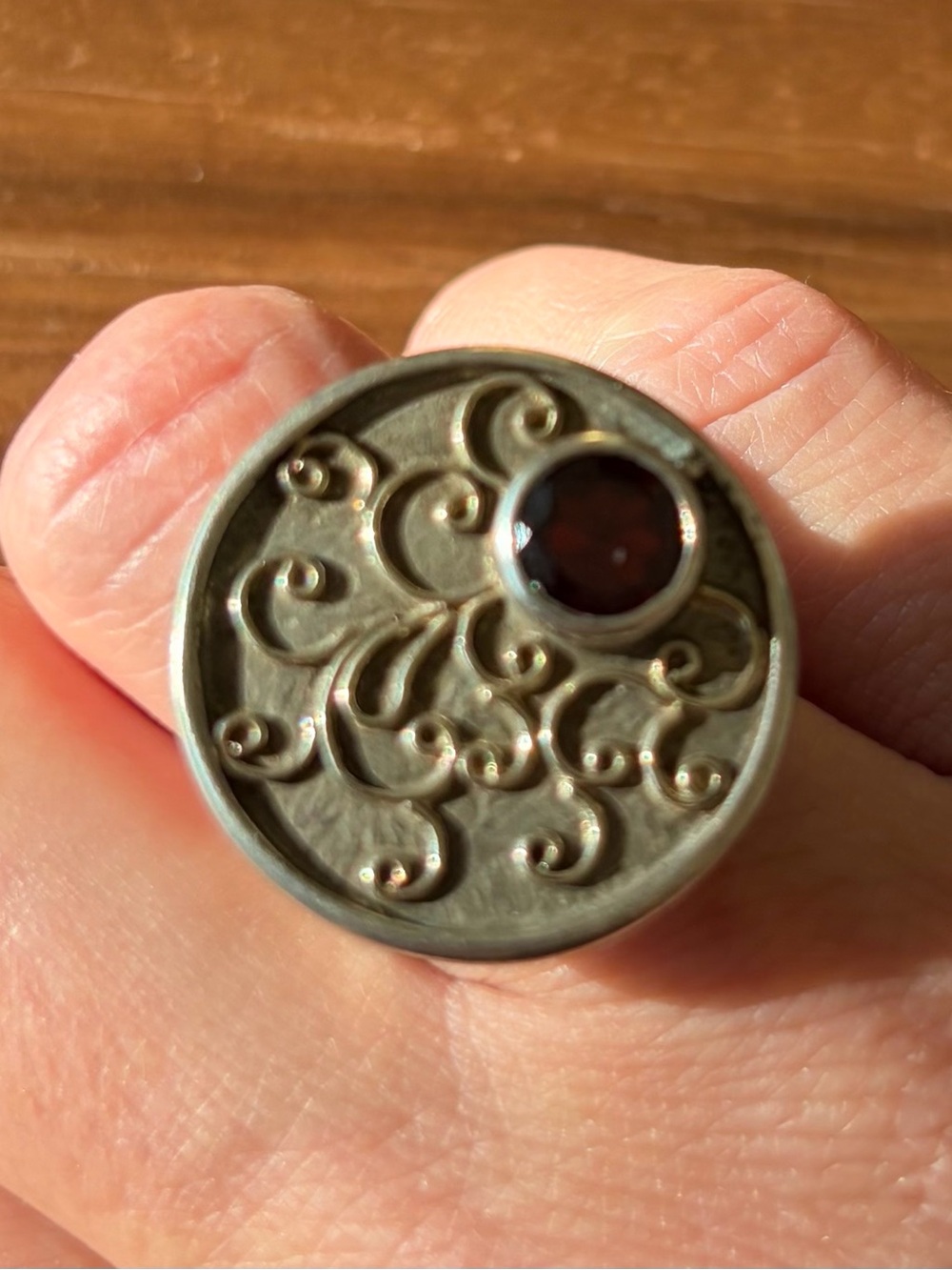 Sterling Silver Ring with Garnet Accent